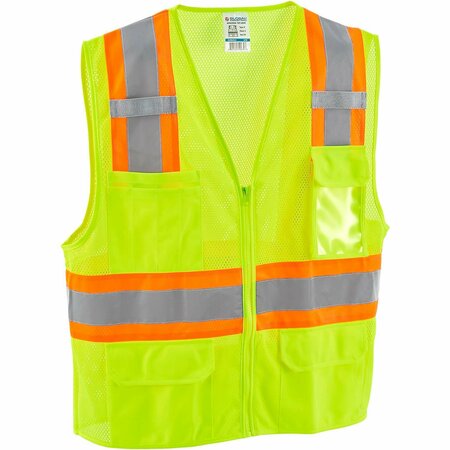 GLOBAL INDUSTRIAL Class 2 Hi-Vis Safety Vest, 6 Pockets, Two-Tone, Mesh, Lime, S/M 641641LS